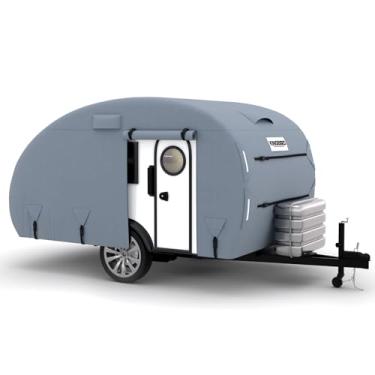 Imagem de KING BIRD Capa de trailer de viagem em forma de gota resistente para trailers de 10'-12', capa de trailer impermeável com 5 camadas superior com alça à prova de vento para trailers R-Pod, reboques de