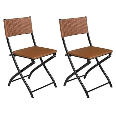Imagem de Kit 2 Cadeiras Dobrável Restaurante Bar Aço Junco Caramelo