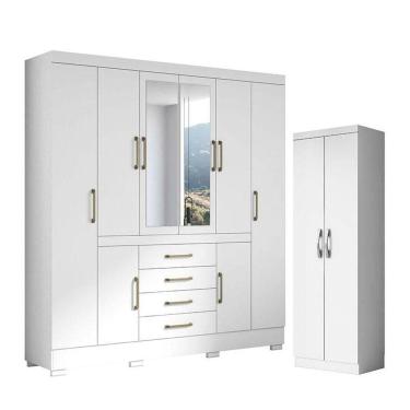 Imagem de Guarda Roupa Casal Nápole 2045149 E Armário Multiuso New 2000192 Branco - Aramóveis
