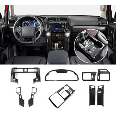 Imagem de Voodonala Kit de decoração preta de fibra de carbono interior do console central para Toyota 4Runner 2020-2024, 9 peças/conjunto (painel de volante/painel de navagição/painéis de painel/painel