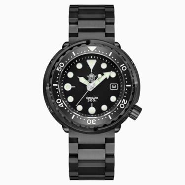Imagem de ADDIESDIVE Relógios de mergulho masculinos 44,5 mm automático à prova d'água 300 m mostrador analógico luminescente Chromalight Dial My-H5, Preto completo