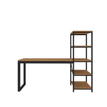 Imagem de Mesa Estudos Aço MDF Home Office Com Prateleiras Para Impressora Porta