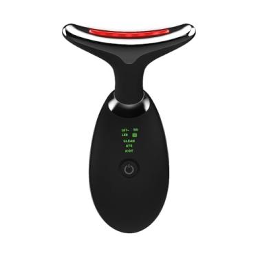 Imagem de Massageador Facial LED 3 Modos, Aparelho Anti-Rugas para Rosto e Pescoço, Tratamento Estético Vibratório com Luz LED Para Elevação da Pele Lifting Bivolt Recarregável (Cor Preto)