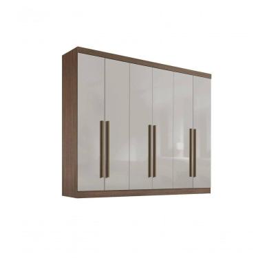 Imagem de Roupeiro 6 Portas 6 Gavetas Com Pés Da Vinci Plus - D` Doro Castanho/off White