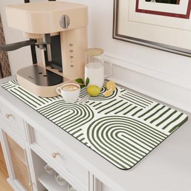 Imagem de AMOAMI Tapete De Café Para Secar Louças Absorvente Com Fundo Borracha Bancada Cozinha - Serve Cafeteira Ou Máquina Green Line 17X31,5