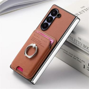 Imagem de Capa para Galaxy Z Fold6, carteira magnética de couro removível com suporte para cartão (para Galaxy Z Fold6/Marrom)