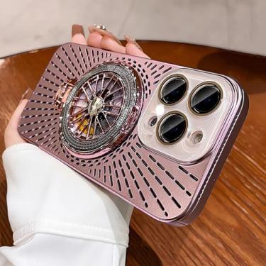 Imagem de MVVKKY para iPhone 12 ProMax Luxury Case Gyro Stand Phone Case Plating Pc Shockproof Cover (para iPhone 12 ProMax/Rosa)