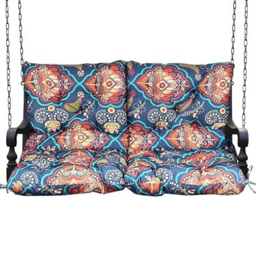 Imagem de Almofada de balanço para varanda com encosto – à prova d'água de 12,7 cm espessa, almofada externa para todos os climas para balanços de 2 a 3 lugares, tecido resistente de secagem rápida com bolso