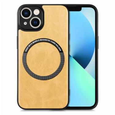 Imagem de Capa de couro para iphone 7 8 capa magnética carregador sem fio para iphone 13 12 11 14 pro max mini x xs xr 6 7 8 6s plus, amarelo, para 11 pro