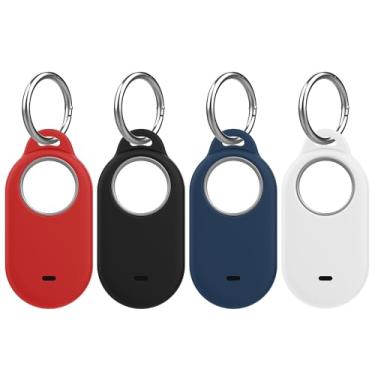 Imagem de Bougraite Pacote com 4 capas para Samsung Galaxy SmartTag 2, suporte protetor de silicone compatível com Galaxy Smart Tag 2 com chaveiro para animais de estimação, chaves, bagagem, mochilas, carteira
