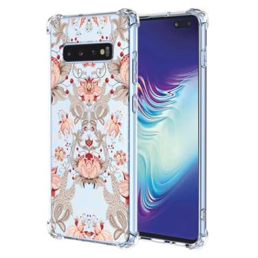Imagem de JDYGWK Capa para Samsung S10 5G Galaxy S10 5G estampa floral transparente, silicone TPU macio, fina, à prova de choque, capa protetora antiarranhões para Samsung Galaxy S10 5G, rosa branco floral