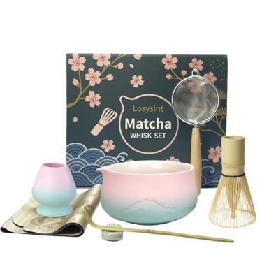 Imagem de Losyslnt Conjunto Matcha – Kit completo de 7 peças para fazer matcha com batedor Matcha, tigela, suporte de batedor, colher, descanso de colher, peneira, toalha para uma experiência autêntica de