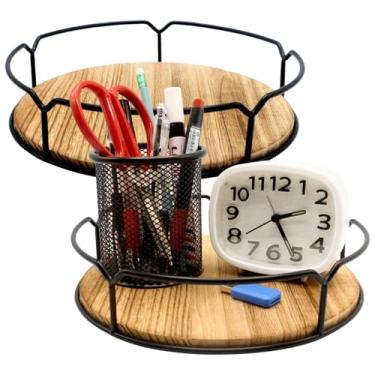 Imagem de 2 peças de bandejas redondas de madeira queimadas a carvão de 23 cm, organizador de toca-discos para armário de mesa, ideal para cozinha e mesa de jantar, superfície lisa, fácil de usar, design de