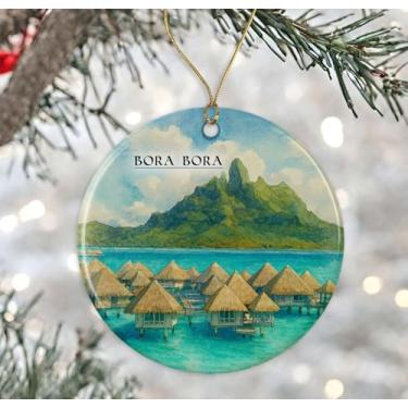 Imagem de Enfeite de aquarela Bora Bora – Lembrança de Natal de cerâmica – Aniversário de lua de mel – Lembrança de viagem – Presente de inauguração de casa – Presente para amante de Borabora impresso em ambos