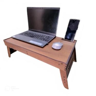 Imagem de Mesinha Para Laptop Notebook Portátil Sofá Home Office Com Suporte Para Celular(Tabaco)