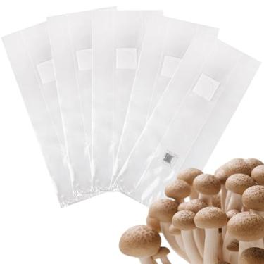Imagem de SKYPRO 5 unidades de sacos de cultivo de cogumelos, sacos de desova de autoclave, saco de desova de grãos esterilizados com porta de injeção autocura para seu cogumelo de grão - 100 x 350 mm (expansão
