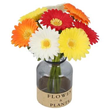 Imagem de ICBOX 8 peças de flores artificiais de margarida gerbera de poliuretano, 30 cm, multicoloridas, margaridas de seda, pequenas flores falsas para vaso, festa de casamento, faça você mesmo, escritório