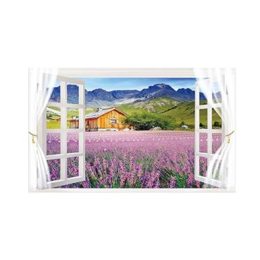 Imagem de Paisagem Impressões em Tela-Flores roxas montanha-Janela Falsa Quadro de Parede-Natureza Pintura para Decoração Banheiro 30x50cm Sem Moldura