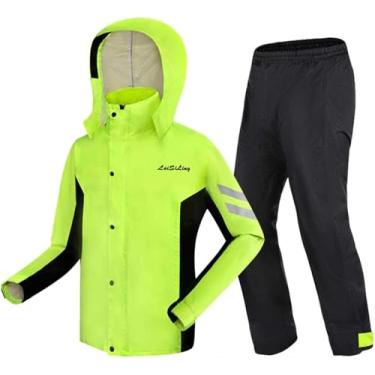 Imagem de Conjunto De Chuva Impermeável Para Homens E Mulheres Jaqueta Impermeável & Calças Raioat Unissex Jaqueta De Chuva Anti-tempestade Com Capuz E Faixa Reflexiva Segura, Green, XXL