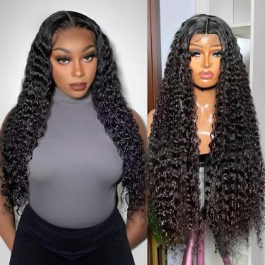 Imagem de Perucas de cabelo humano ondulado profundo 33 x 15 cm cabelo humano pré-arrancado 66 cm HD transparente lace frontal encaracolado perucas de cabelo humano 180% densidade sem cola perucas de cabelo