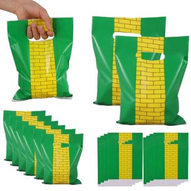 Imagem de 50un Sacolas Lembrancinhas Tema Mago, Sacolas Verde e Amarela Estampa de Tijolos com Alças Decorações Princesa Suprimentos Festa para Aniversário Halloween Eventos Cosplay Lanches Presentes