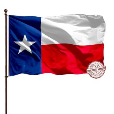 Imagem de Bandeira do estado do Texas 3x5 resistente ao ar livre dupla face - 3 camadas 240D 4 linhas costuradas - bandeira de parede do estado do Texas para caminhão - resistente ao desbotamento UV com cabeçalho de lona e 2 ilhós de latão