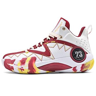 Imagem de ASHION Tênis Para Meninos E Meninas, Com Amortecimento De Ar, Cano Médio, Treinamento Escolar, Basquete Corrida Infantil (Criança Pequena/Criança Grande), Vermelho Branco, 6,5