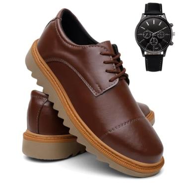 Imagem de Kit Sapato Oxford Masculino Tênis Esporte Fino Casual + Relógio - Café/44