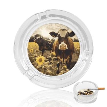Imagem de Cinzeiro de cristal de vaca marrom animal 3D, cinzeiro redondo de vidro resistente para fumar cinzeiro portátil decorativo moderno para uso em casa, escritório, ambientes internos e externos, pátio