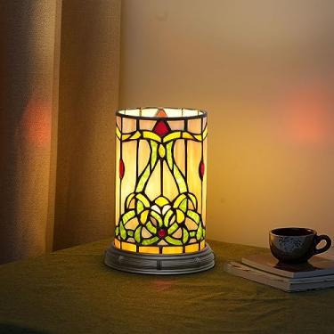 Imagem de Blivuself Tiffany Candeeiro de mesa estilo vitral matam sala de estar quarto cabeceira vaso de flores decoração pequena luz noturna bonito crianças destaque E12 led chalé estética criado-mudo cilindro