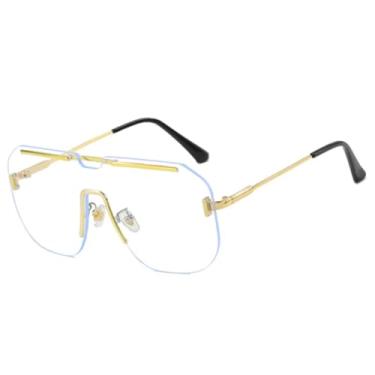 Imagem de Óculos de sol femininos grandes, armação grande, sem aro, retrô, gradiente, tendência, metal, UV400 (transparente)