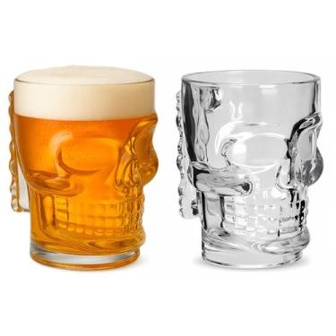 Imagem de Kit 2 Canecas Caveira Vidro 510ml Com Alça Rock Chopp Cerveja Copo Res