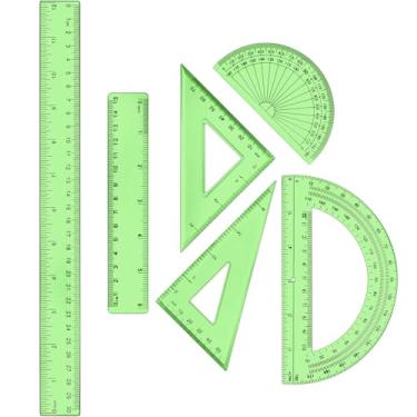 Imagem de Tenare 1 conjunto de plástico transparente para matemática inclui réguas triangulares transferidoras de 30,5 cm e 15,4 cm, geometria reta, matemática transparente, ferramenta de medição para escola