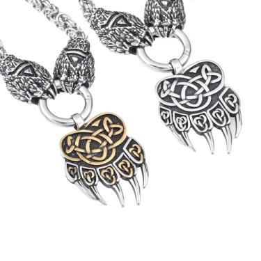 Imagem de Colar viking masculino com pingente de garra de urso: amuleto pagão nórdico de aço inoxidável, corrente de 61 cm - presentes viking, joias nórdicas