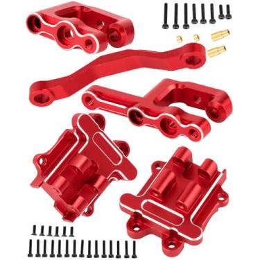 Imagem de hopsupRC Upgrades Parts for 1/18 Granite Grom 4X4 RTR 1/14 Typhon Grom 4X4 RTR,1/16 Mojave Grom 4X4 RTR,RC Aluminum Steering Bellcranks Servo Saver&Transmission Gearbox Hops Up,Red