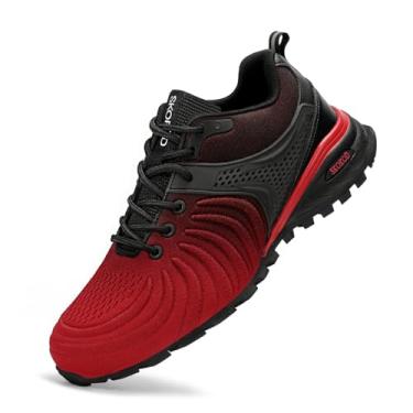 Imagem de SKOKOD Tênis masculino com bico de aço, composto de segurança, para trabalho, casual, moderno, confortável, à prova de perfuração, indestrutível, Preto/vermelho, 44