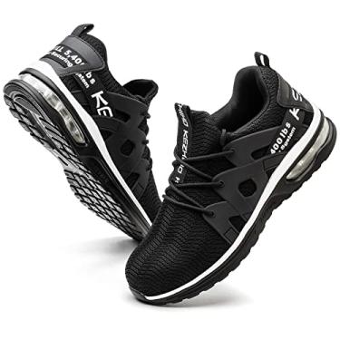 Imagem de Kezhiho Sapatos femininos de aço com amortecimento de ar, leve, confortável, respirável, à prova de perfuração, antiderrapante, construção indestrutível, sapatos de segurança industrial, D02401 preto