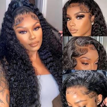 Imagem de Perucas sem cola para iniciantes 4x4 HD com fecho de renda, cabelo humano, pré-cortado, densidade de 180%, cabelo virgem brasileiro para mulheres negras (cor natural 81 cm)