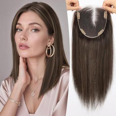 Imagem de Topart Topper de cabelo totalmente amarrado à mão para mulheres Remy cabelo humano lace front topper 35,5 cm x 15,5 cm capa de peruca parcial cabelo fino ou perda sem franja partes de cabelo superior