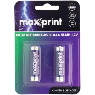 Imagem de Pilhas Recarregáveis, Maxprint, Palito, AAA, 1,2V, 900 mAh, 2 Unidades