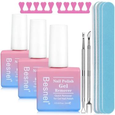 Imagem de Removedor de esmalte em gel BESNEL, pacote com 3, 15 mL com kit de fer