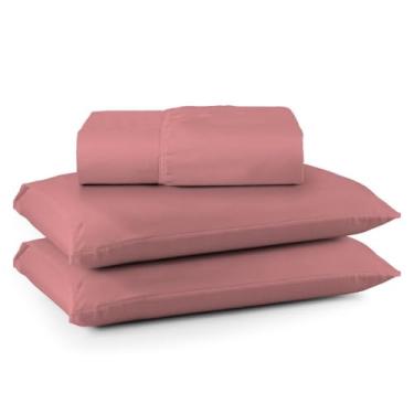 Imagem de Kit Jogo Lençol Roupa Cama Casal Super King Grande 3 Peças Basico Simples Fronha Elastico Luxo Macio Rose
