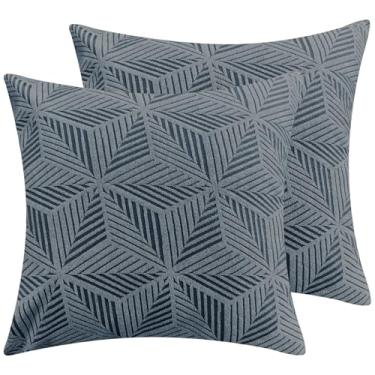 Imagem de YEMYHOM Pacote com 2 capas de almofada, 45,7 x 45,7 cm, fronhas de jacquard de alta elasticidade para sofá, sala de estar, decoração de casa, cinza escuro