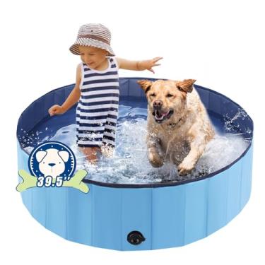 Imagem de Banheira dobrável para cães, piscina, plástico, infantil, banheira profissional, dobrável, para animais de estimação, bebês e crianças, 82 x 20 cm, azul (azul, M - 100 x 30 cm)