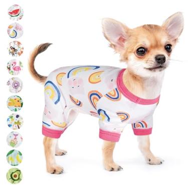 Imagem de Pijama para cães pequenos menina menino filhote pijama macacão de verão para animais de estimação para chihuahua yorkie xícara de chá bonito material macio elástico roupas de gato vestuário macacão para cachorro (GG, arco-íris)