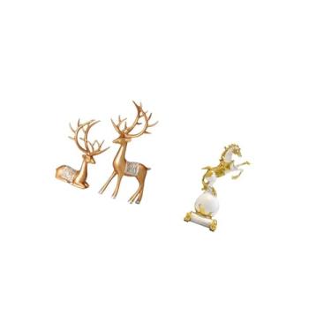 Imagem de IEUDNS Estátuas de Rena de Estilo Europeu, Estatuetas Modernas de Cavalo, Coleção de Esculturas de Animais Colecionáveis ​​para Sala de Estar, Mesa, Centro D