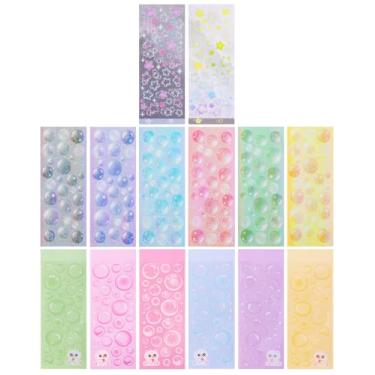 Imagem de EORTA 14 folhas de adesivos coloridos de bolhas transparentes adesivos autoadesivos de estrela de pontos para artesanato DIY, decoração de cartões de foto, cartões, capas de telefone