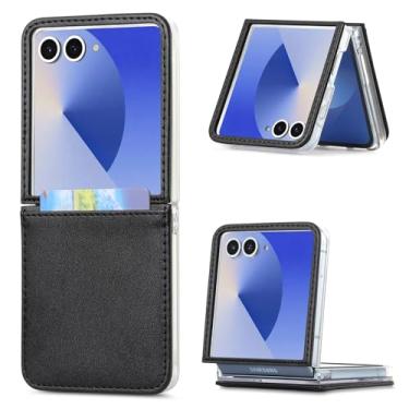 Imagem de Capa tipo carteira para Galaxy Z Flip5 em couro sintético com compartimento para cartão (para Galaxy Z Flip5/preto)