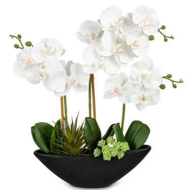 Imagem de Orquídea artificial Briful White Silk Flowers 43cm com vaso