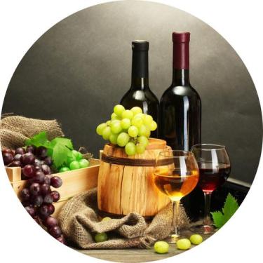 Imagem de Painel de Tecido Sublimado Redondo Vinhos e Uvas no Caixote c/ Elástic